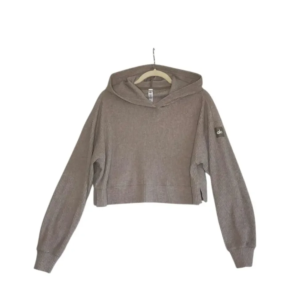 ALO YOGA Muse Ribbed Knit Cropp Hoodie Sz S Athletic Everyday Outdoor City Chic